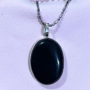 NEW GORGEOUS GENUINE NATURAL BLACK ONXY GEMSTONE STERLING SILVER NECKLACE